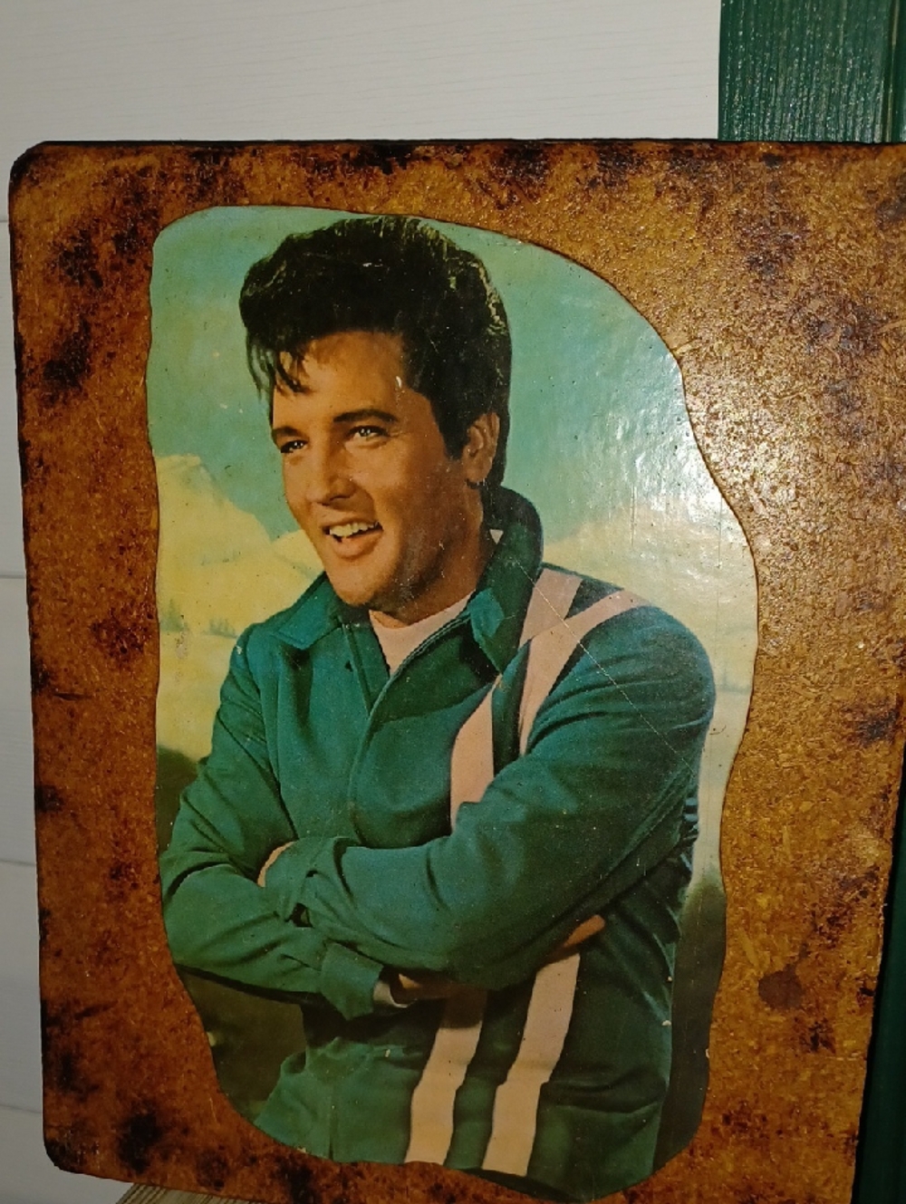 Vintage Elvis Presley Portrait Plaque in Teal and Brown